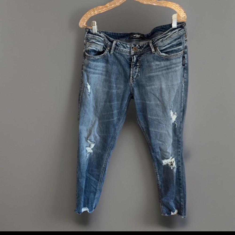 Silver Jeans Womens 33 X25 Blue Suki Skinny Crop Mid Rise Denim Casual